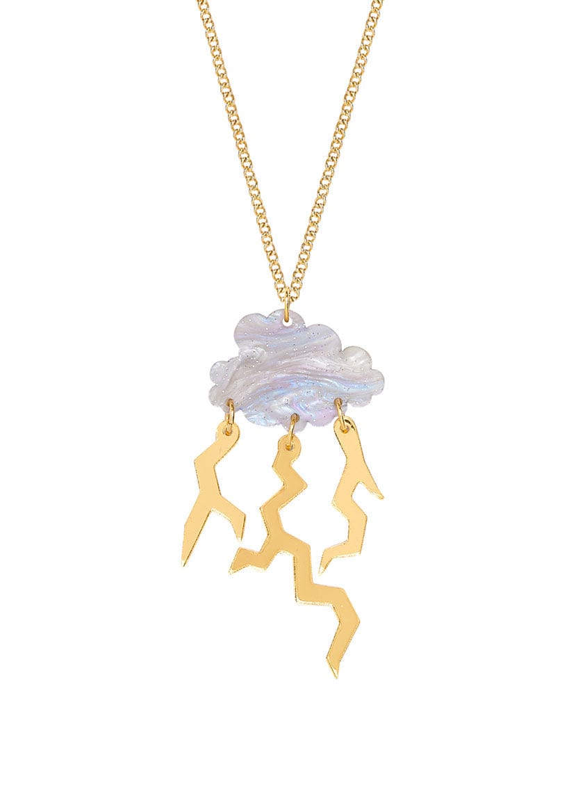 Tatty Devine Thunderstorm Cloud Necklace - Gold - NEW