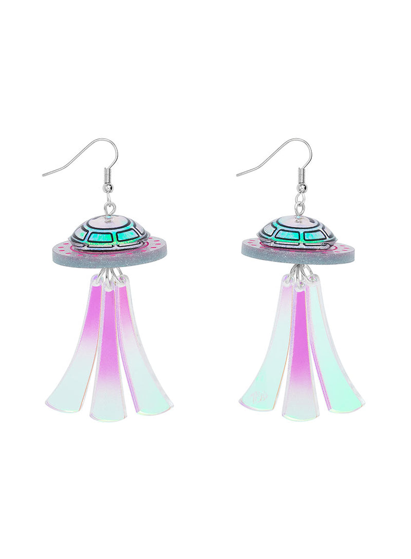 UFO Earrings made from iridescent acrylic