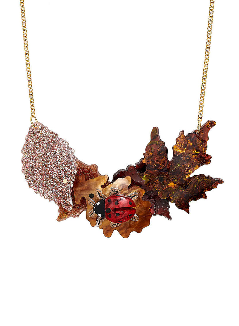 Woodland Floor Autumn Leaves Necklace with Ladybug